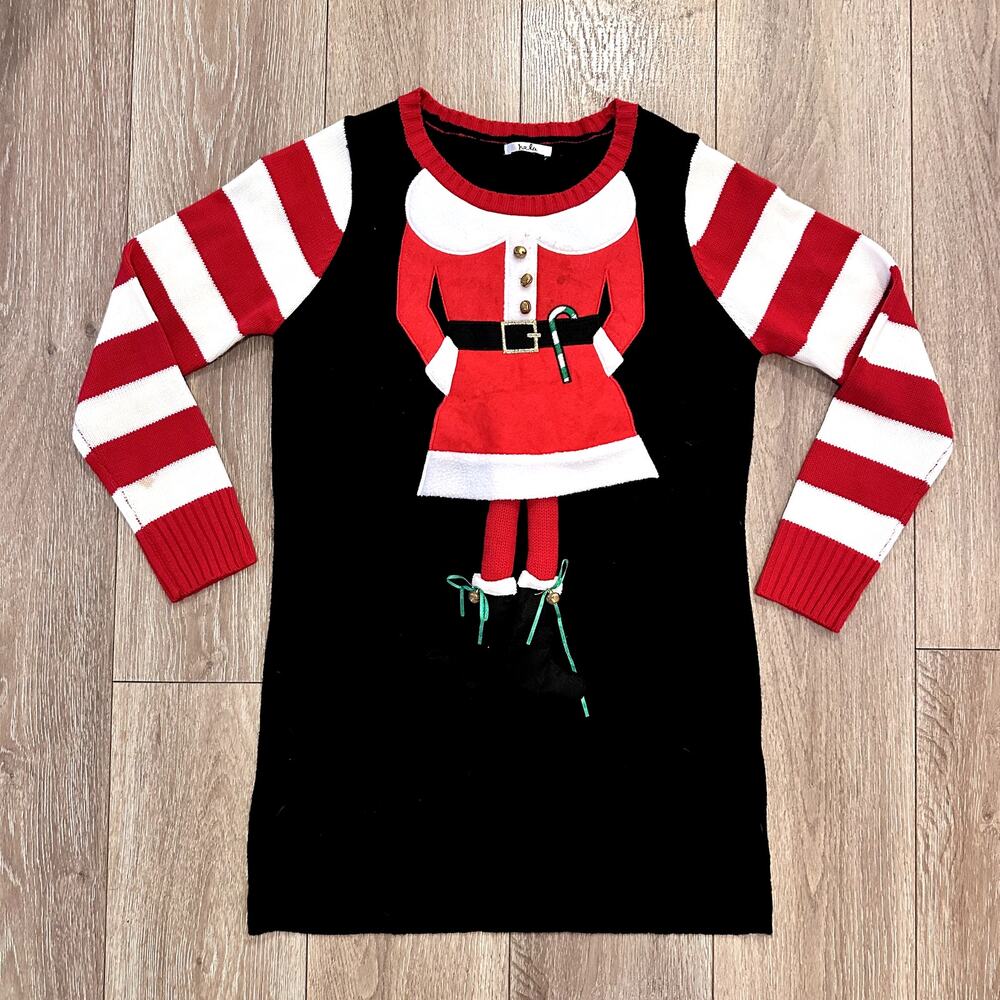 Youth Tunic Ugly Christmas Red & Black 3D Embroidery Funny Sweater Pullover XL